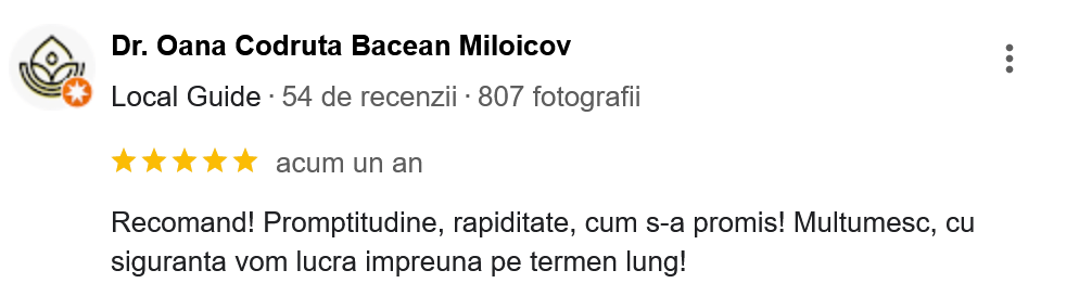 Dr Oana Codruta certificare iso